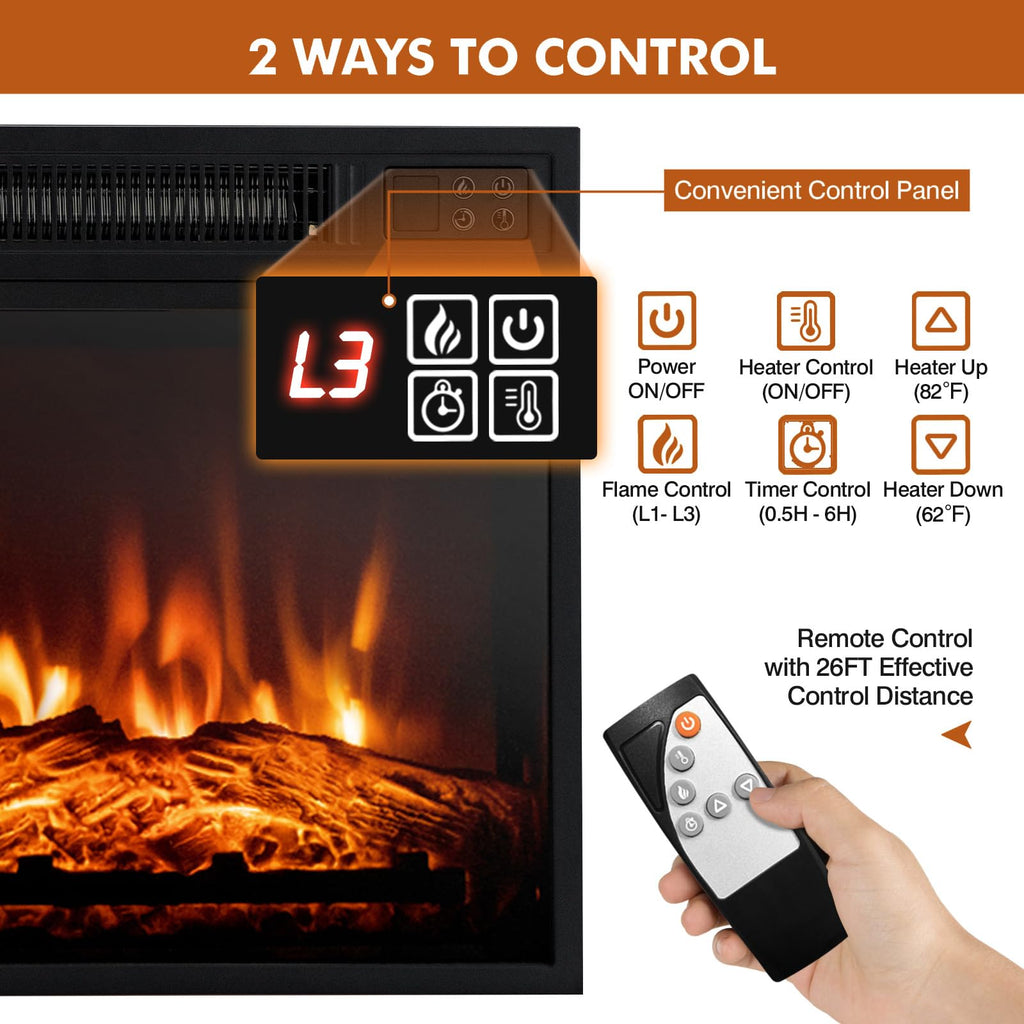 18" Electric Fireplace Insert, Recessed Heater w/Remote
