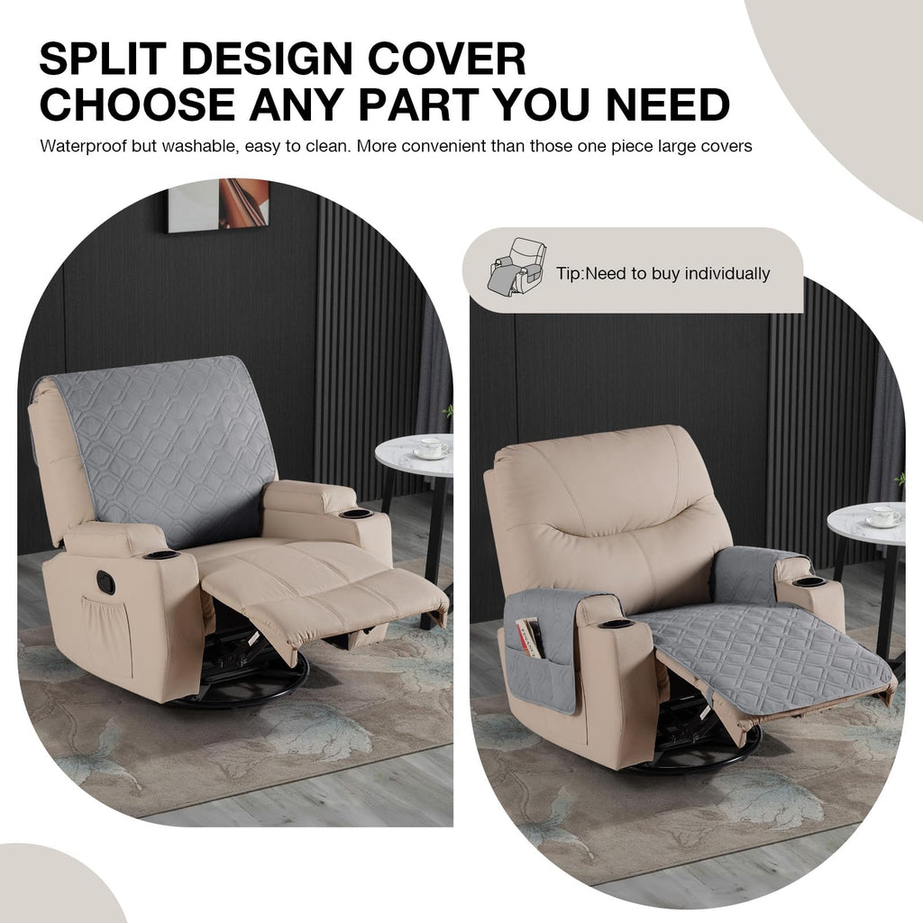 100% Waterproof Recliner Backrest Cover Washable, Light Gray