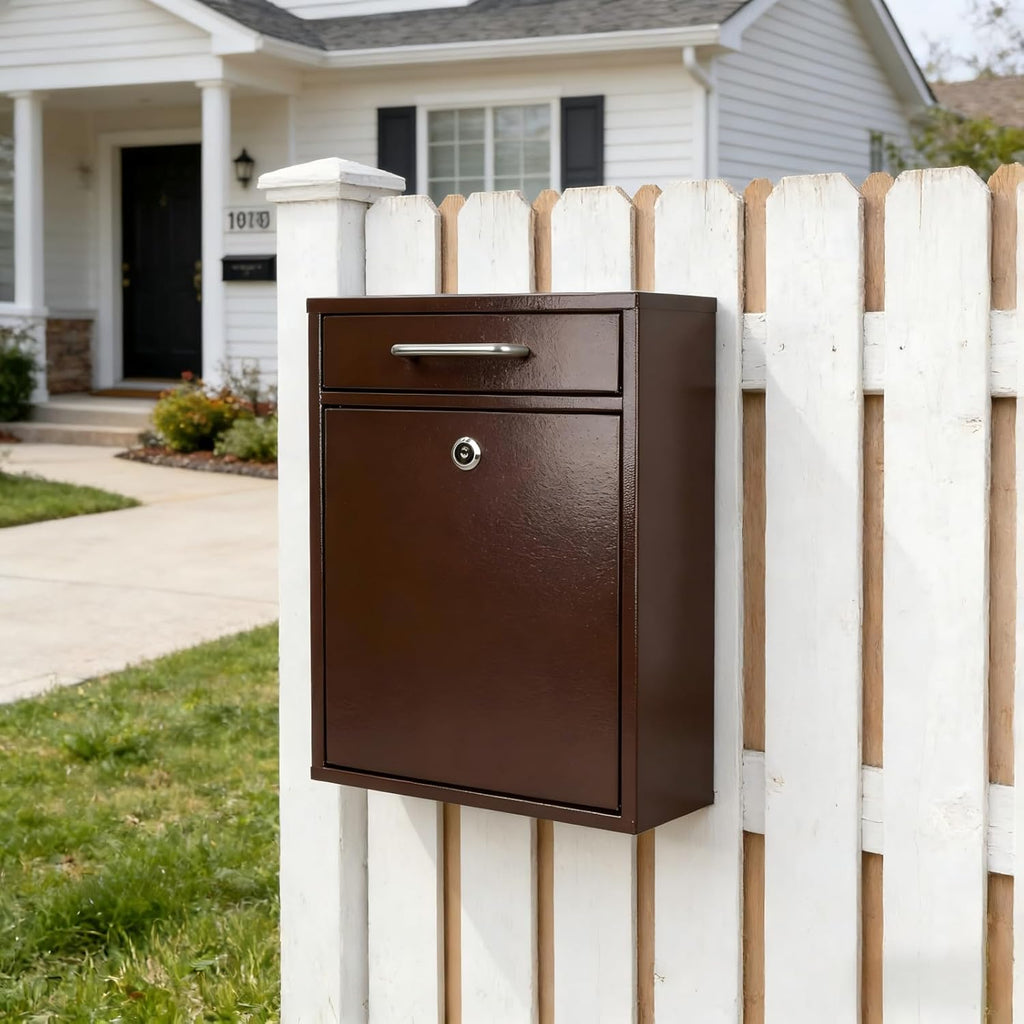 Steel Key Lock Mail Boxes Outdoor, Locking Wall Mount Mailbox, Security Lock Drop Box