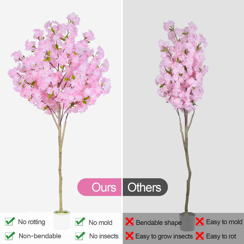 6FT Artificial Cherry Blossom Tree, Tall Fake Flower Tree with Realistic Pink Sakura Pot, Blooming Fake Plants