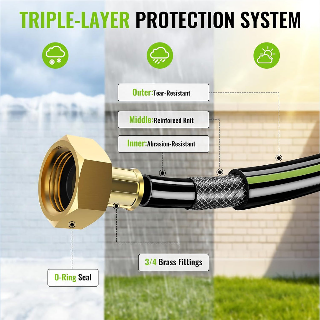 100 FT x 1/2 Inch Retractable Garden Hose Reel for Garden Watering | Any-Length Lock, 10-12s Auto Rewind, 10 Spray