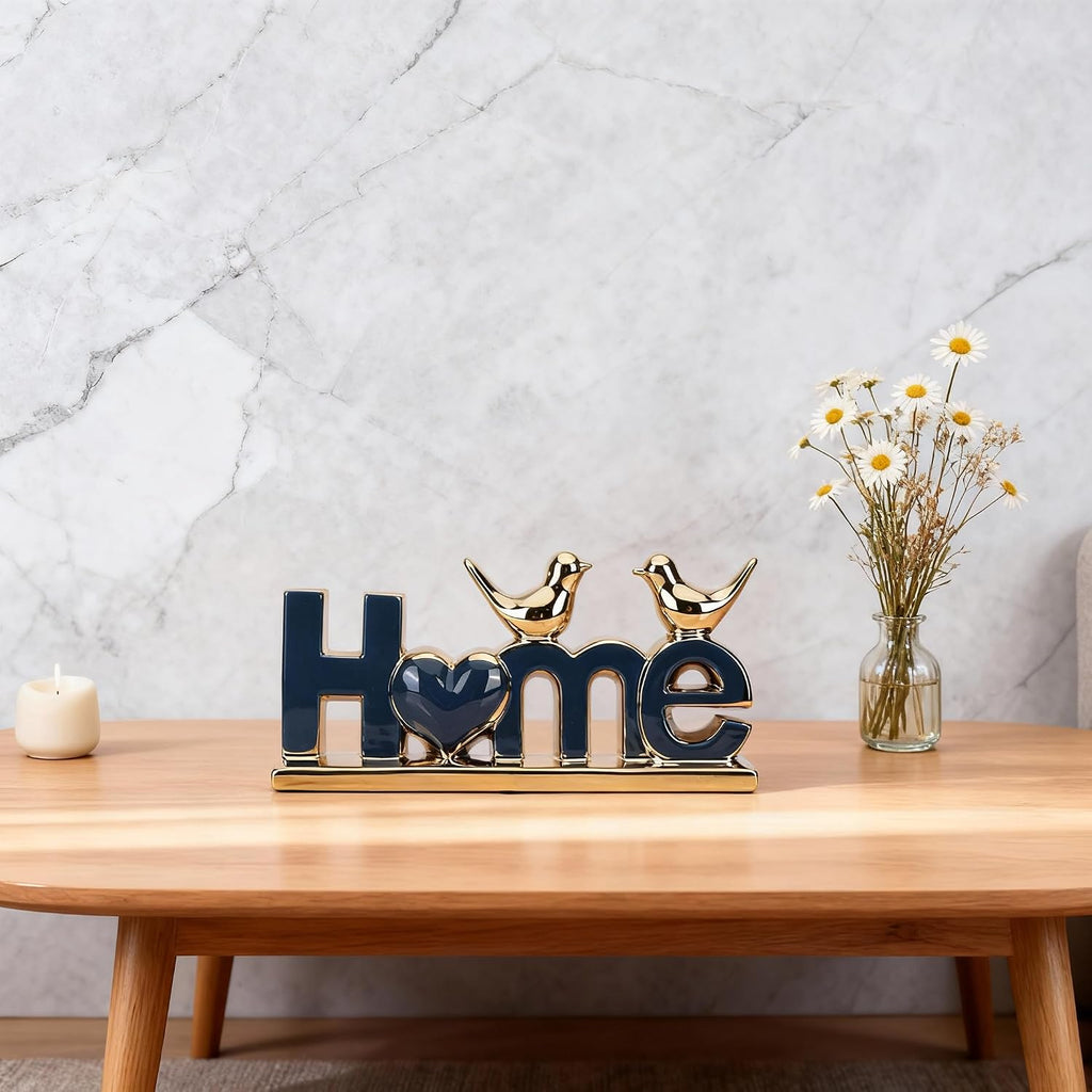 Blue and Gold Ceramic Home Sign,Blue and Gold Bird Sculpture, Modern Creative Decorative Sculpture, Suitable Coffee