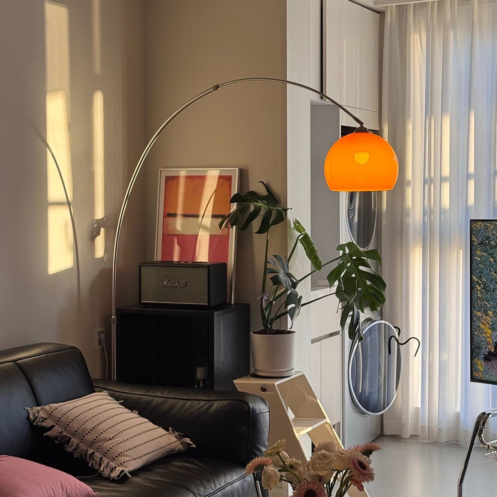Orange Arc Floor Lamps, Mid Century Modern, Marble Base