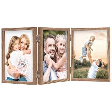 3 Picture Frame Triple Collage 5x7 Frames with Real Glass Wood Grain