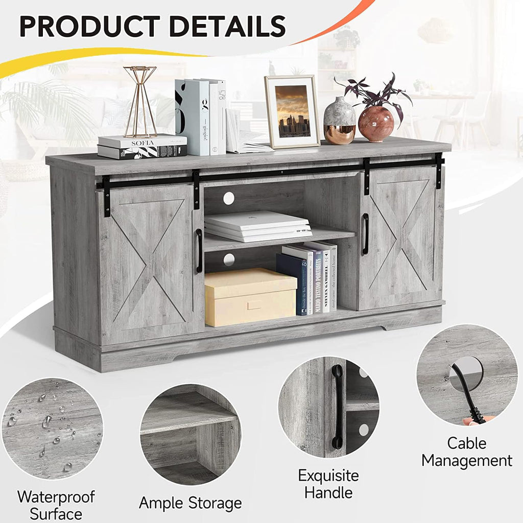 TV Stand Farmhouse Entertainment Center for 65 Inch TV & Media Furniture, Rustic TV Stands with Storage and Barn