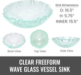 Eden Bath Clear Free-Form Wave Rim Round Glass Sink Bowl Bathroom Vessel Sink for Vanity Top