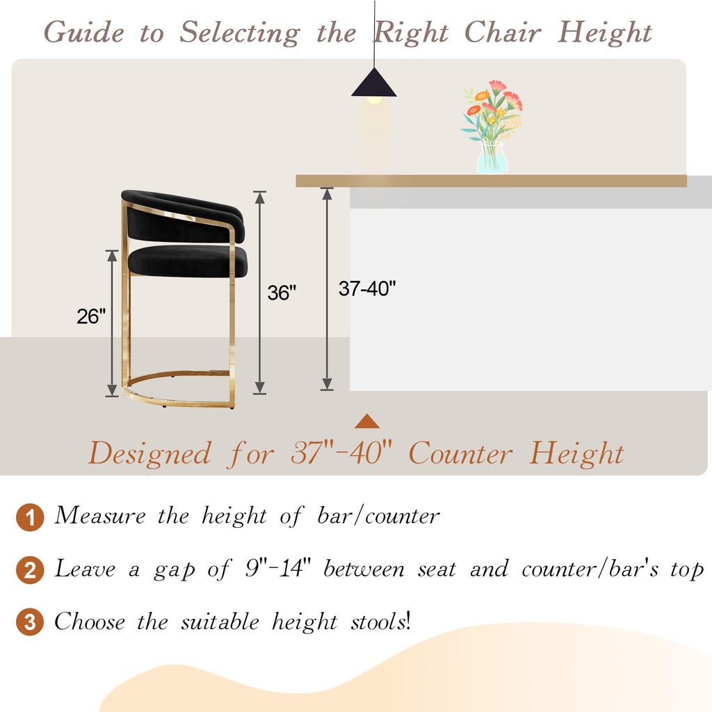 Modern Counter Height Bar Stools, Bar Stools Set of 4, Velvet Upholstered Barrel Barstools with Backs, 26" Kitchen