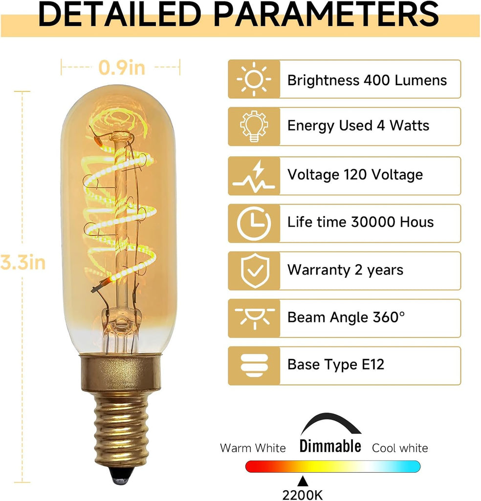 Dimmable LED Edison Candelabra Bulb E12 Spiral Filament 4W 2200K Amber Glass 6-Pack