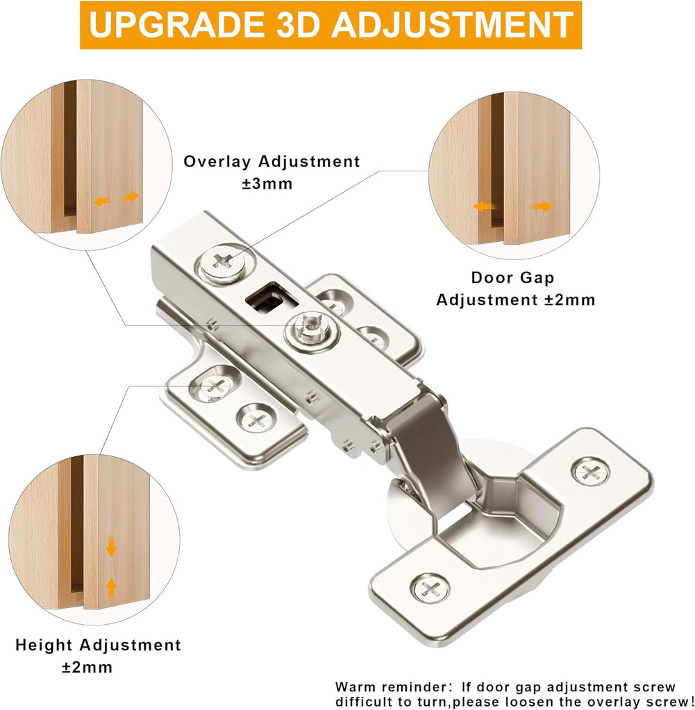 2pcs Professional Grade Full Overlay Soft Close Cabinet Hinges, Frameless Concealed European Style with Four-Hole