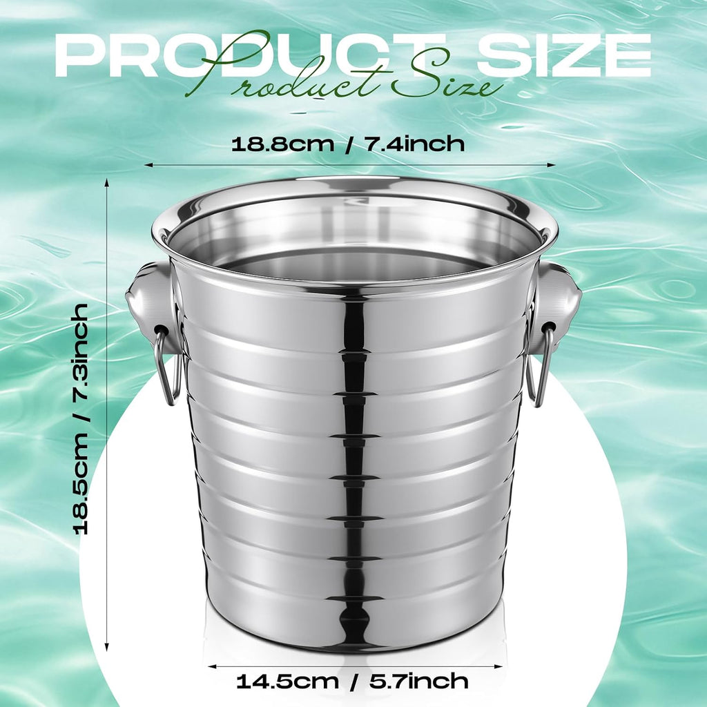 Stainless Steel Champagne Bucket 3 Qt Metal Ice Bucket Double Wall Wine Buckets with Handles Party Beverage - Set of 6