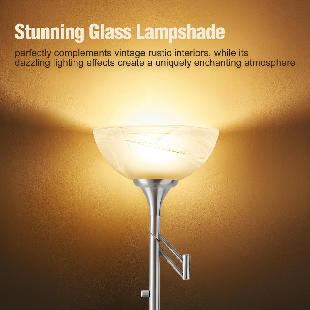 Floor Lamps Silver, 70" Tall Standing Lamp with Glass Shade
