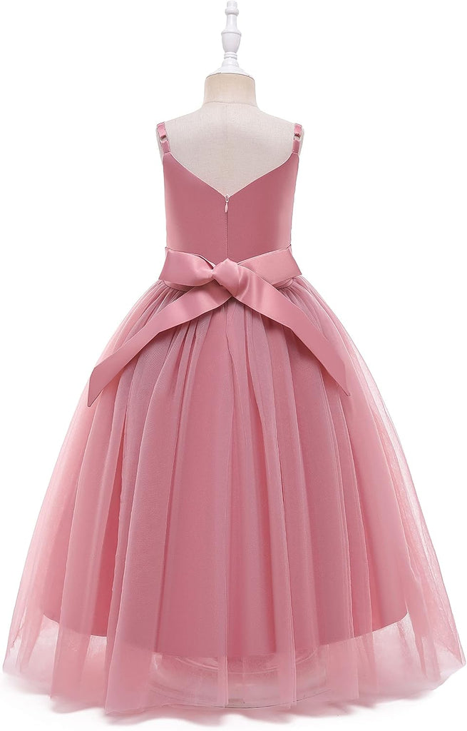 Flower Girls Spaghetti Strap Tulle Dress Long A Line Wedding Pageant Dresses Princess Birthday Party Ball Gown