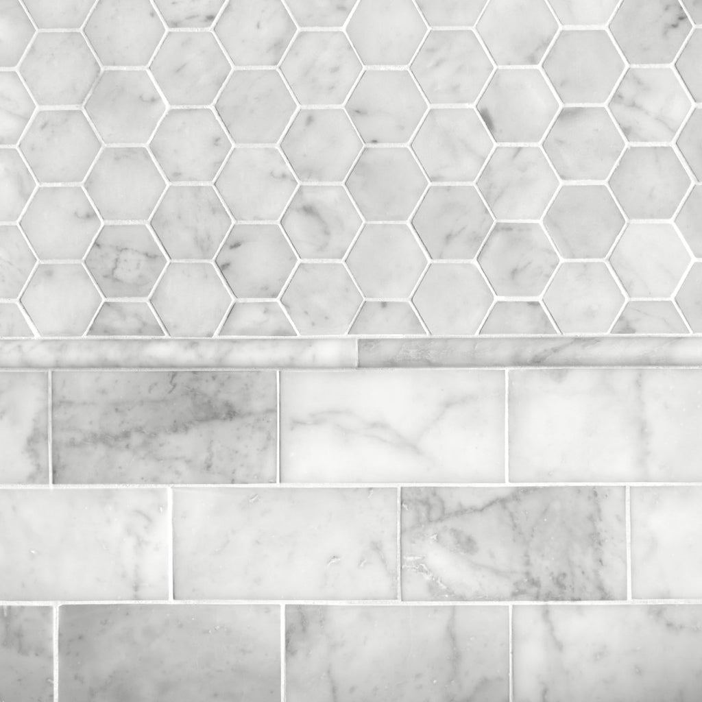 Carrara White Marble Pencil Liner Tile, 3/4" x 12" Honed Natural Stone Bullnose Tile Edge Trim Molding