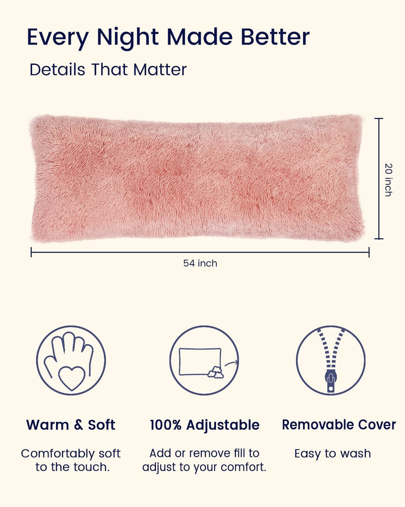 Fluffy Body Pillow, Full Body Pillows for Adults, Long Pillow for Sleeping with Removable Cover and Adjustable