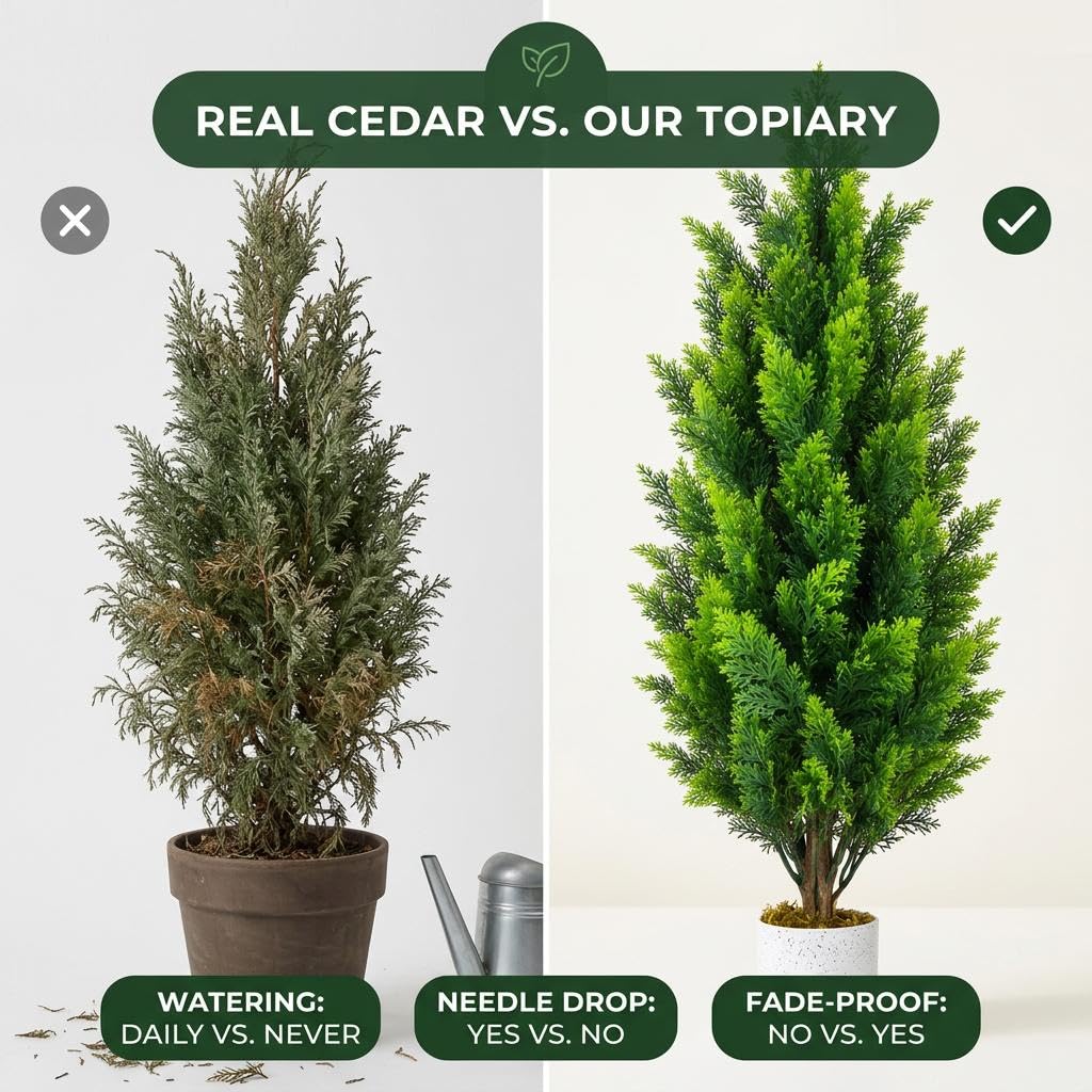 3FT Artificial Cedar Topiary Trees Set of 2, with Planter