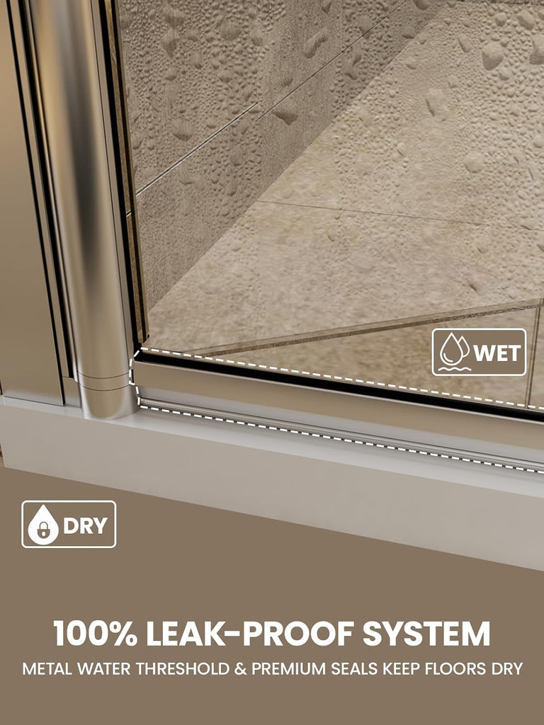 Semi-Frameless Sliding Glass Shower Door 44-48 in. W x 70 in. H, Chrome Frame, 1/4 in. Clear Tempered Glass