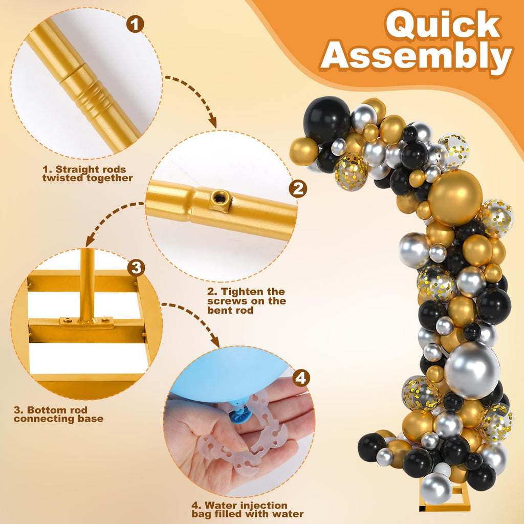 7.2ft and 5.9ft Half Balloon Arch Stand Kit with Heavy Duty Base, Comes with 8 Water Filling Bags - Metal Frame for