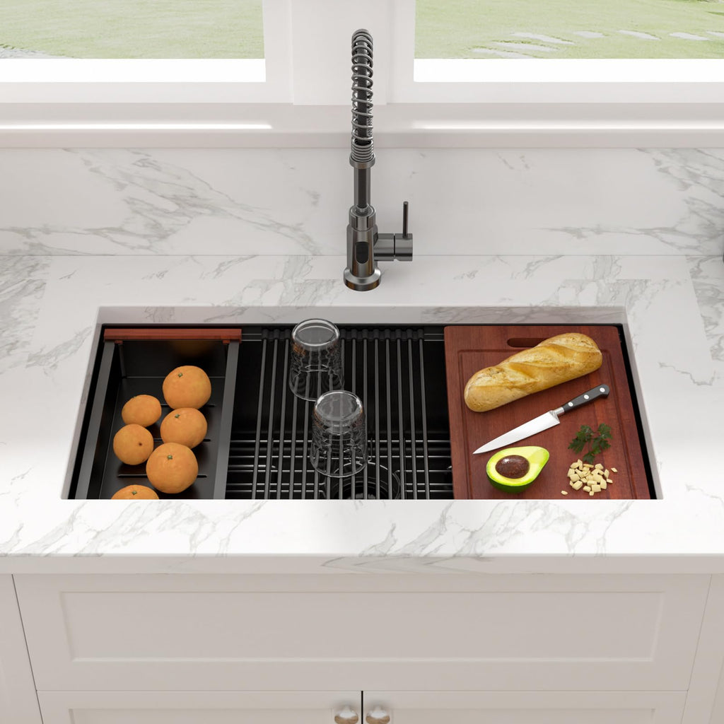 33 Matte Black Undermount Kitchen Sink Workstation 33x19 Inch Sinks