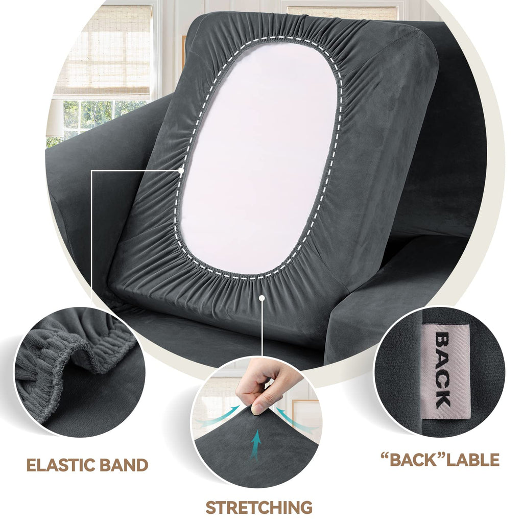 4 Pieces Couch Cover for Sofa Velvet Sofa Covers Washable, Dark Grey
