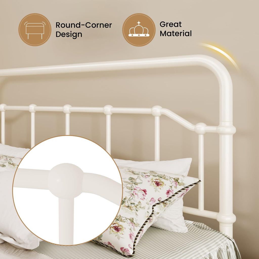 Vintage Victorian Metal Bed Frame, Cream White