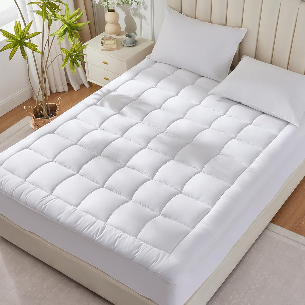 King Size Mattress Pad Pillow Top Cotton Cooling Mattress Topper | 8-21" Deep Pocket Mattress Cover Quilted Fitted