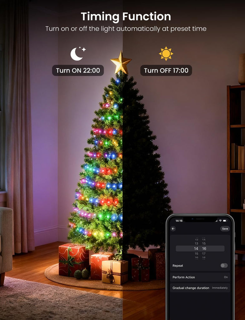 Smart RGB+IC String Lights with 300 LED, 98 FT Indoor Color Changing Christmas Lights, APP & Remote Control, 84