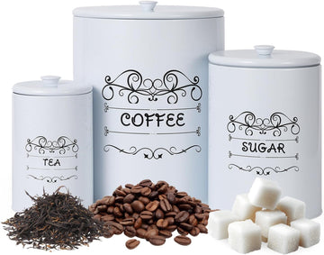 Kitchen Canisters, Vintage Coffee Tea Sugar Container Sets with Airtight Lids, Rustic Farmhouse Food Storage - Set of 3