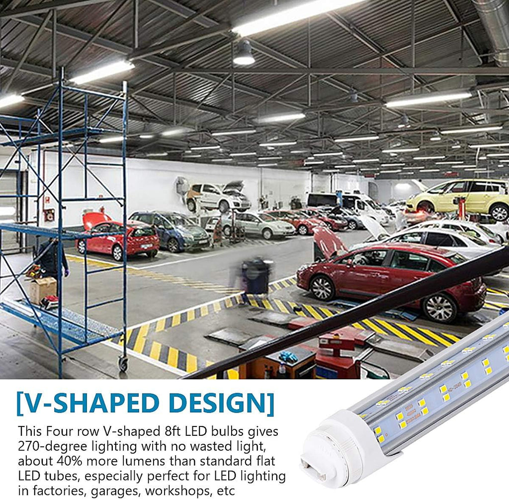 10 PCS-R17D/HO 8FT LED Bulb - Rotate V Shaped, 5000K Daylight 100W, 14500LM, 110W Equivalent F96T12/DW/HO, Clear