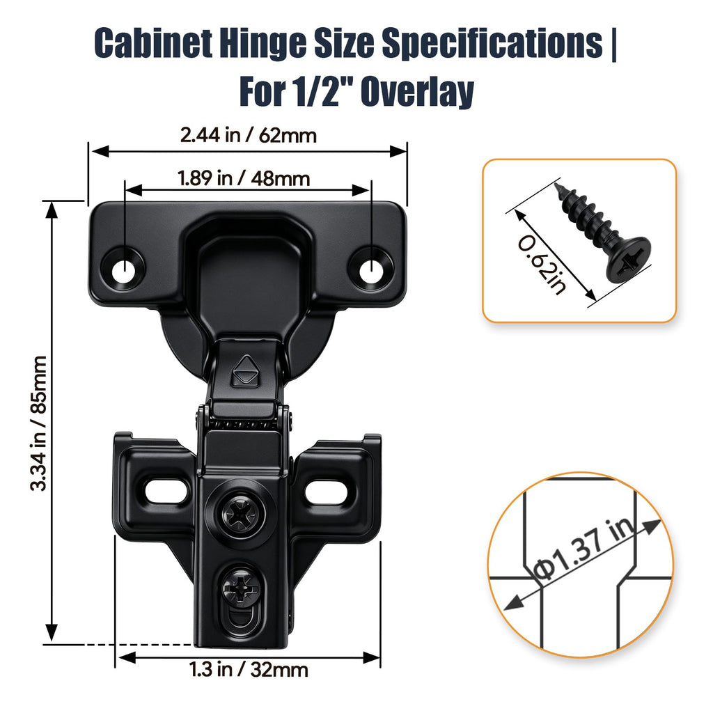 20 Pack (10 Pair) Soft Close Cabinet Hinges, 1/2 Overlay Soft Close Hinges Cabinet, Stainless Steel, Built-in Damper