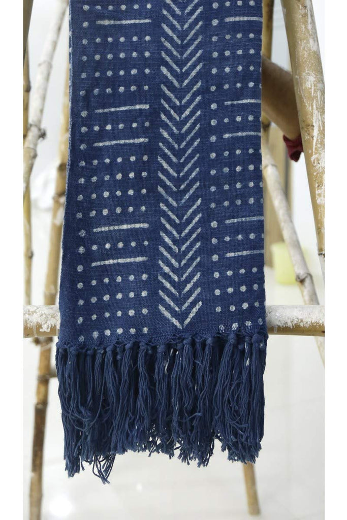 Star Cotton Hand Block Printed Throw Blanket Handloomed Ethnic Indigo Mudcloth Throw with Tassels Indian Blanket
