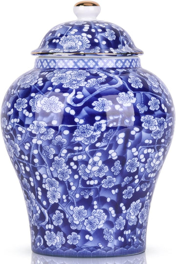 Chinese Ginger Jar with Lid Chinoiserie Antique Style,Home Decorative Retro Blue and White Porcelain Flowers Ceramic - Set of 4
