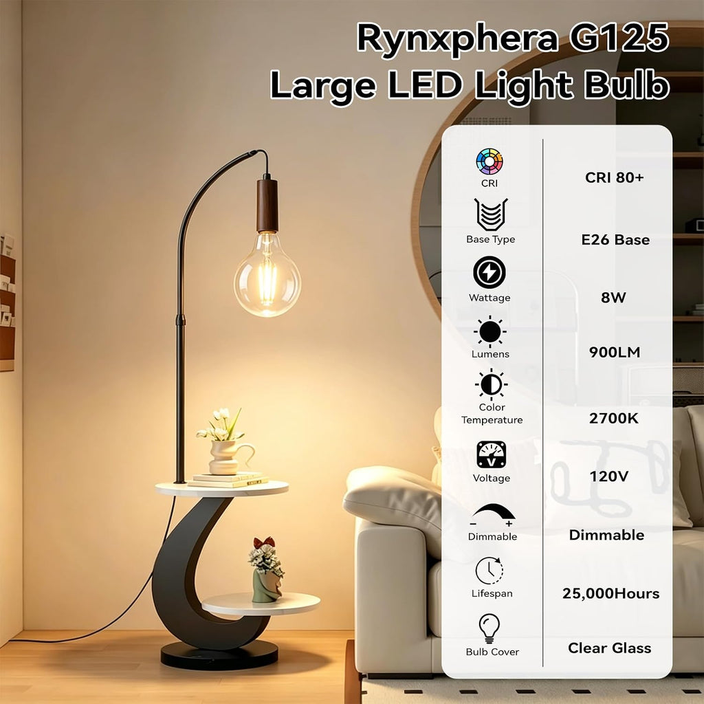 G125 Large LED Globe Light Bulbs 60 Watt Equivalent, 8W Dimmable