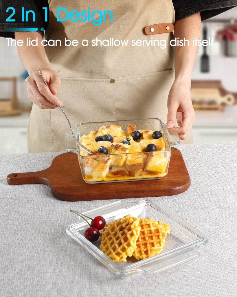 6x6 Inches Square Glass Casserole Dish With Glass Lid - Microwave Safe Bakeware for Cooking