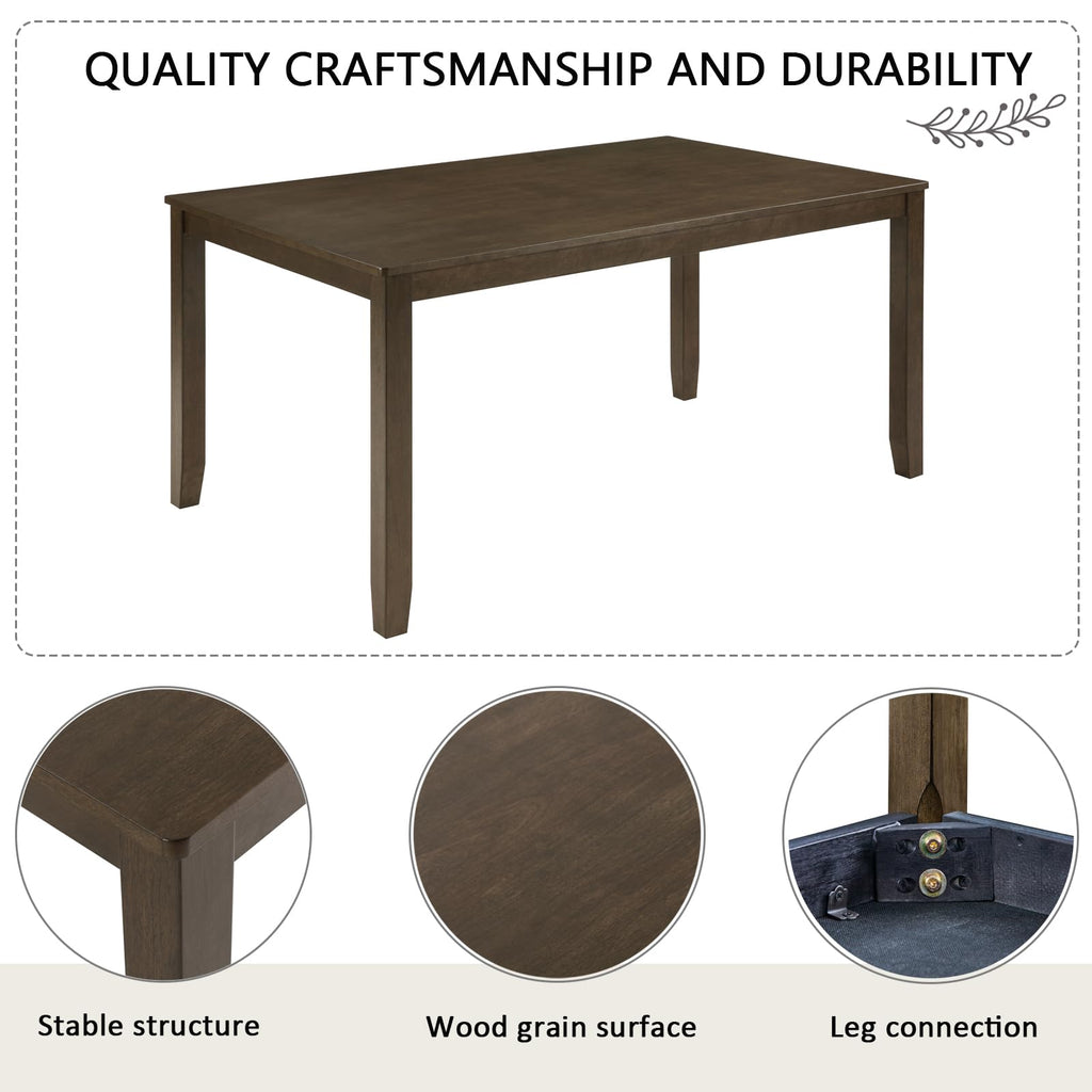 6-Person Farmhouse Dining Table Set, 58.5 Inch Wooden Kitchen Table with Bench and Chairs, Rubberwood & MDF