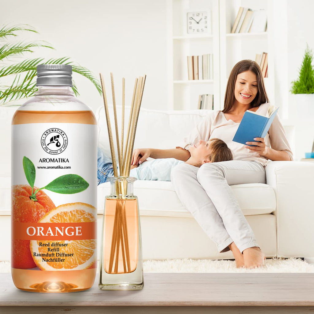 Orange Reed Diffuser Refill 17 Fl Oz (500ml) - Room Fragrance Diffuser with Natural Essential Orange Oil - Best for
