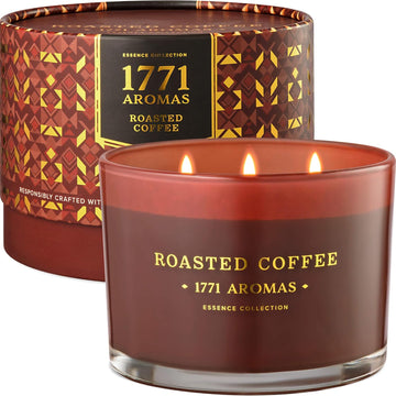 Roasted Coffee Scented Candle - 100% Natural Soy Wax - Large 3 Wick Jar - Up to 40 Hours Burning Time - Aromatherapy