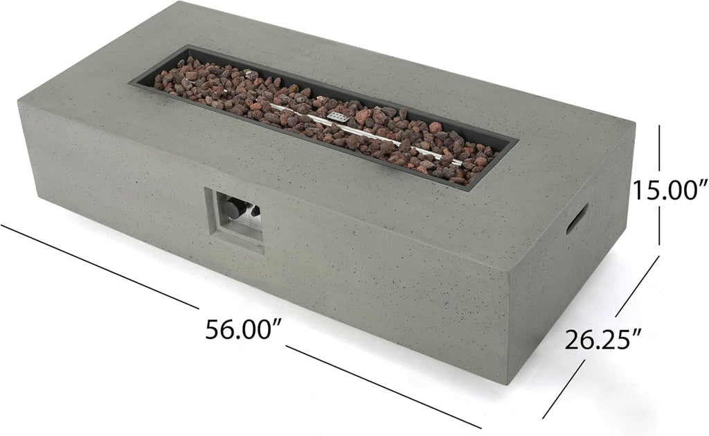 Home Aidan Outdoor Rectangular Fire Table with Tank Holder, Light Gray