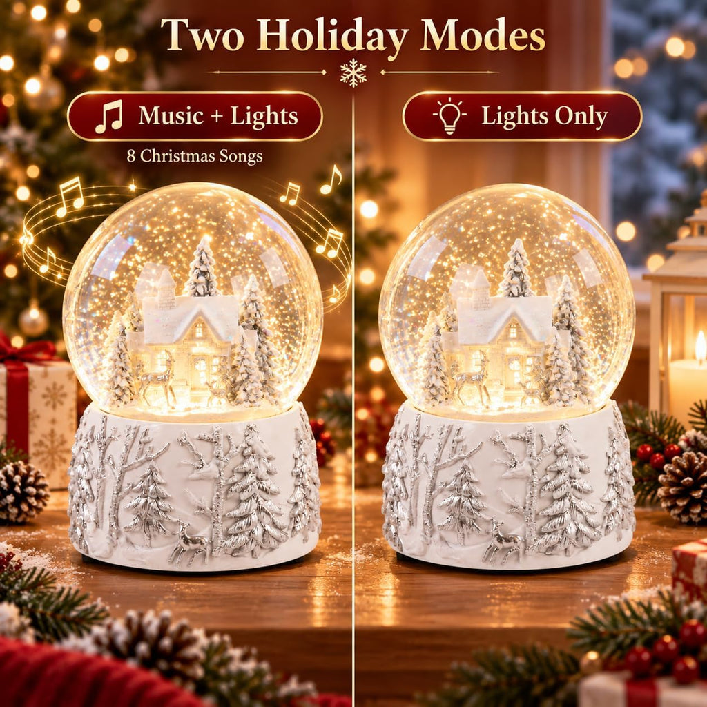 Christmas Snow Globe Music Box, Color Changing LED Snow Village