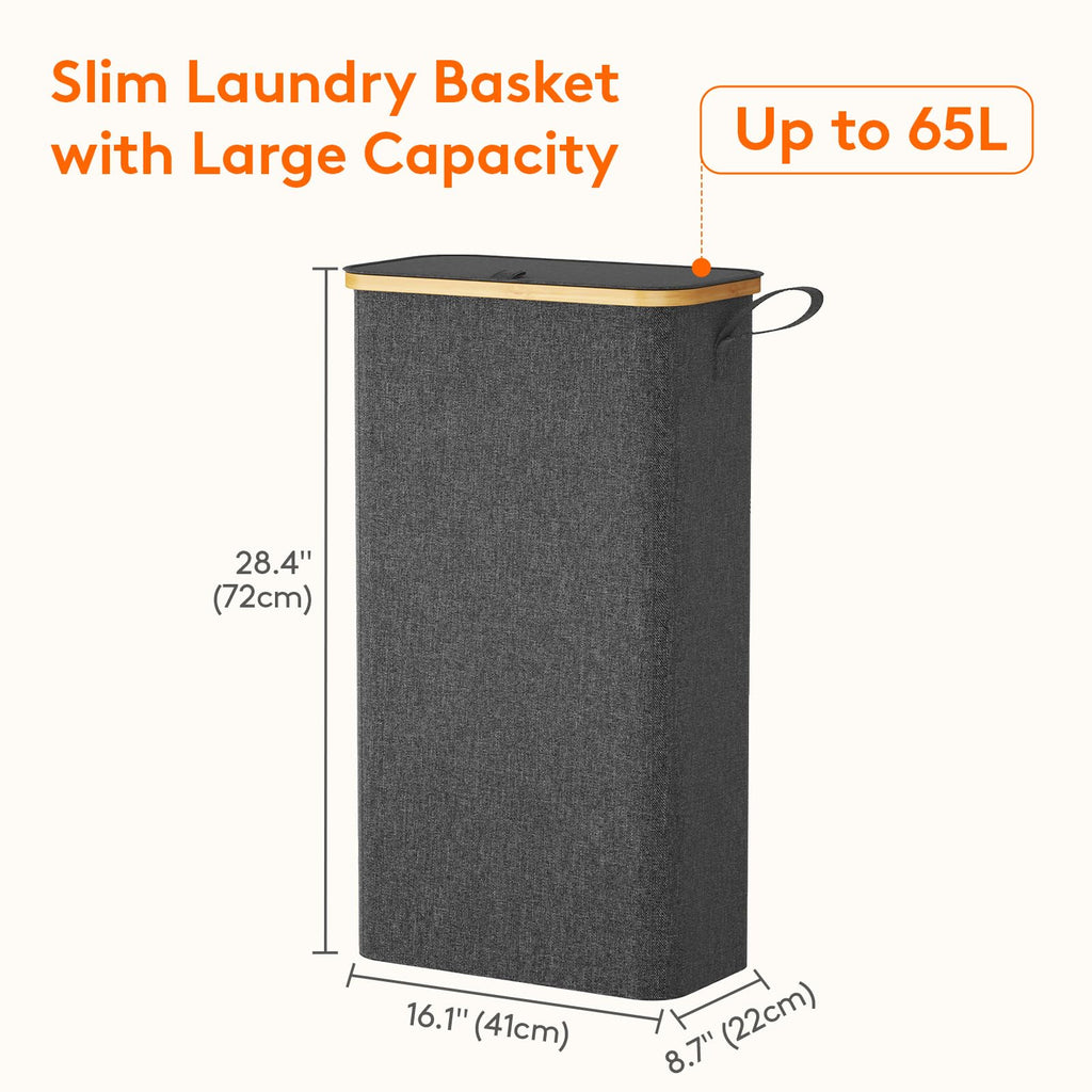 65L Slim Laundry Hamper with Lid and Removable Bag, Dark Gray