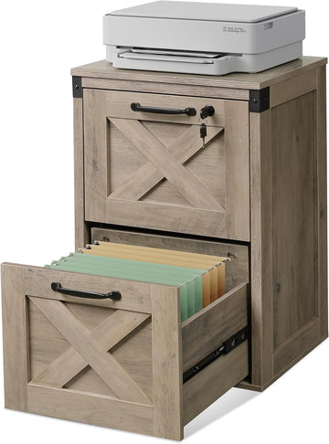 2-Drawer File Cabinet with Lock, Office Filing Cabinets, Gray Oak | Printer Stand, Letter & A4 Compatible, Home