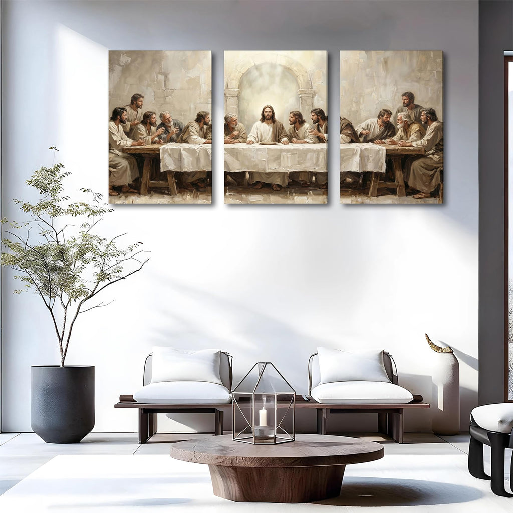 Jesus The Last Supper Framed Canvas Wall Art 3 Piece, 12"x16" Each