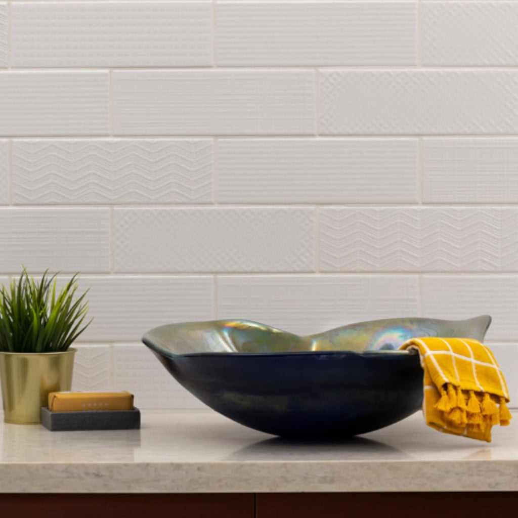 White 3D Mix Glossy Ceramic 4x12 Subway Wall Tile, 1 Piece