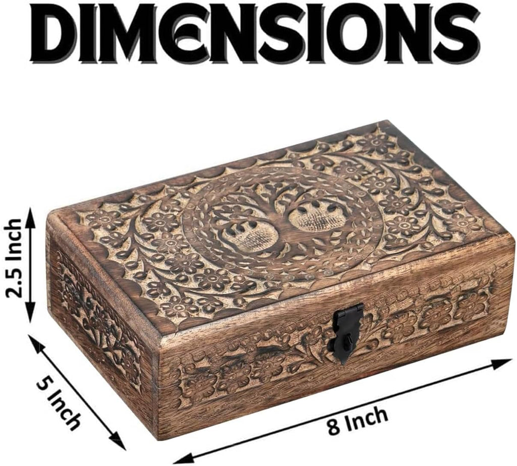 Wooden Jewelery Box Decorative Box with Life of Tree Carving - Antique Design for Sister Birthday Gifts, Jewelry