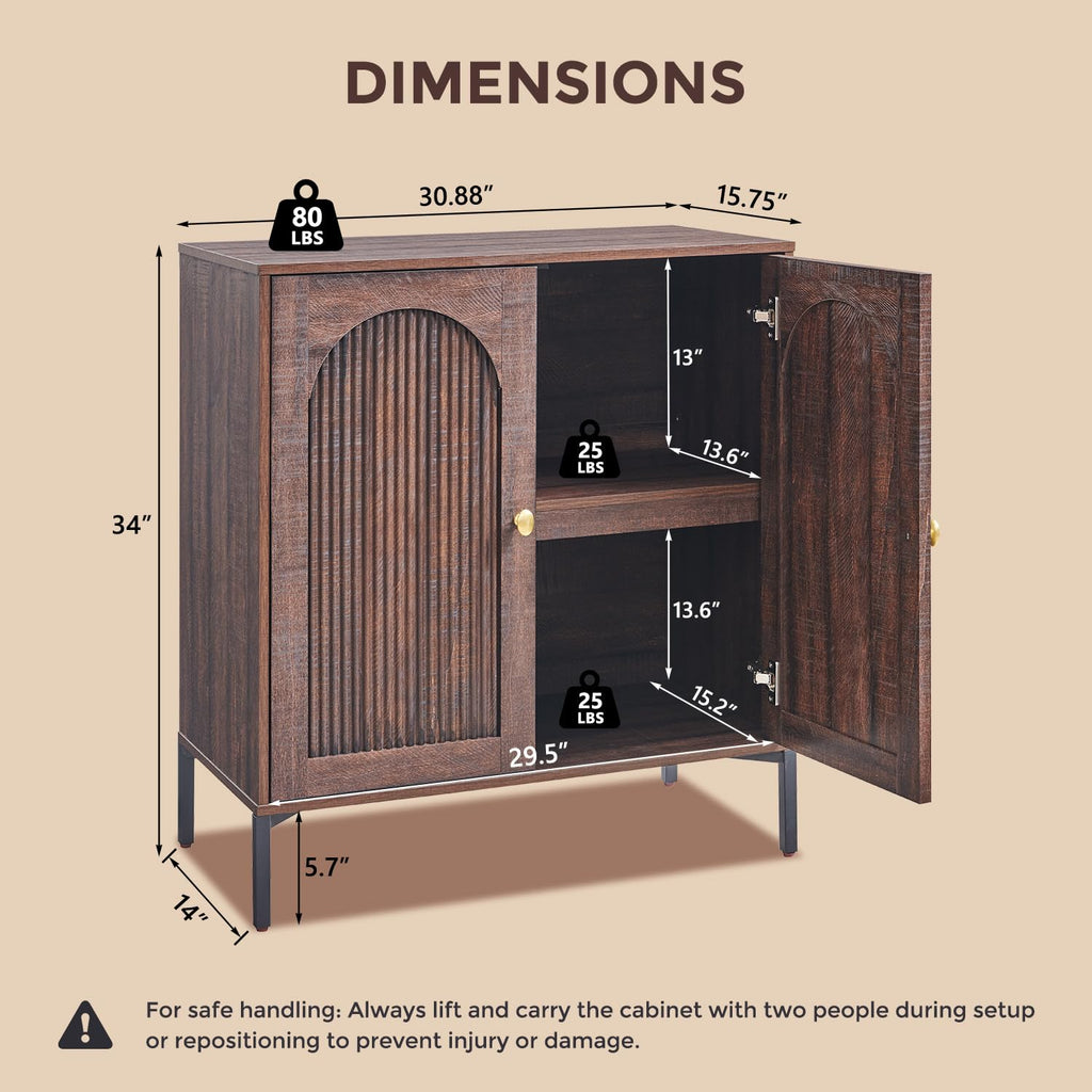 92.63" W Modern Arched Sideboard Buffet Cabinet with Storage, Brown