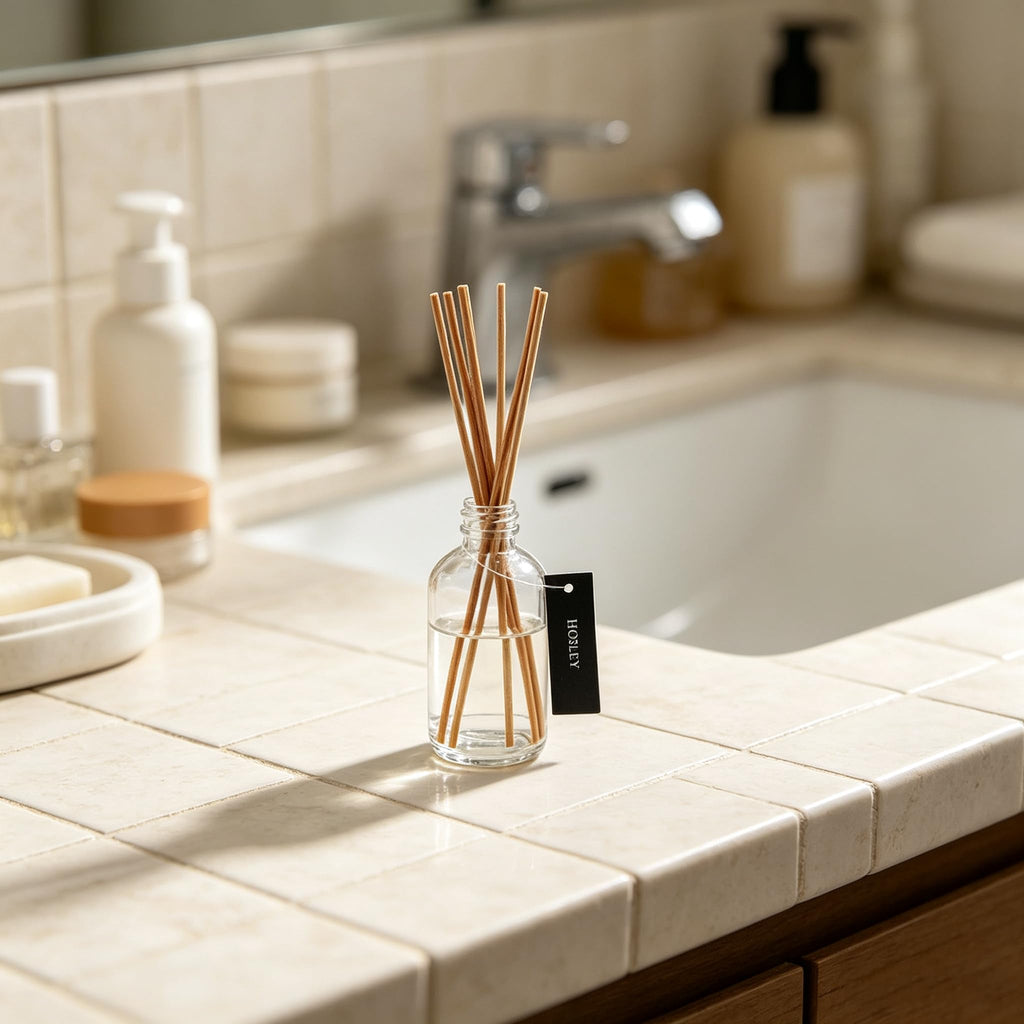 Set of 4 Glass Diffuser Bottles 85ml Boston Round Empty Aromatherapy Vessels with 100 Rattan Reed Sticks 8.75" Bulk