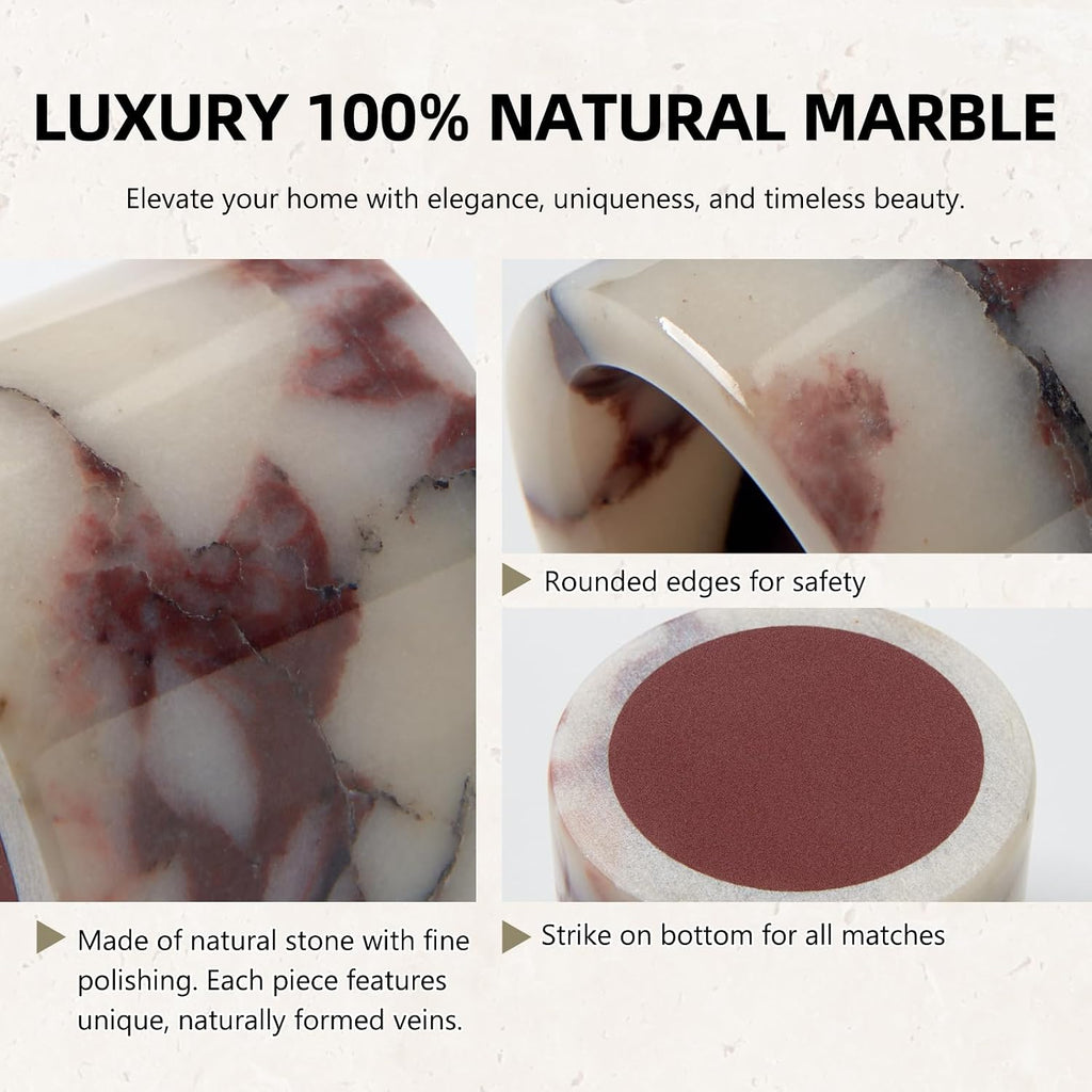 Luxury Natural Marble Match Holder with Striker, Decorative Matchbox Decor