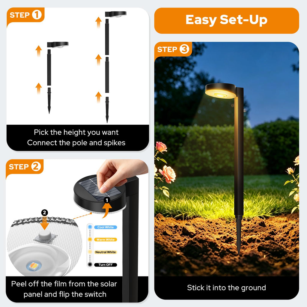 16 Pack Solar Pathway Lights Outdoor, 3 Color Temperatures Selectable CCT, Focused Ground Spot Lens, Brighter Up to