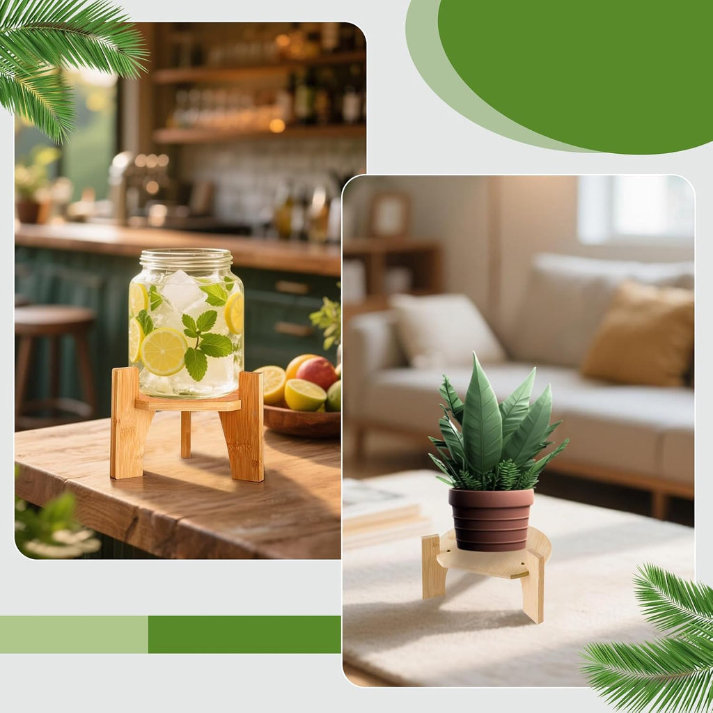 Wood Drink Dispenser Stand Natural Bamboo Fits 6-8 Inch Diameter Beverage Jugs Elegant & Sturdy Stand, Parties, &