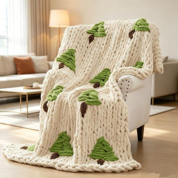 Christmas Tree Chunky Knit Throw Blanket, 50" X 60" Handmade Throw Blanket