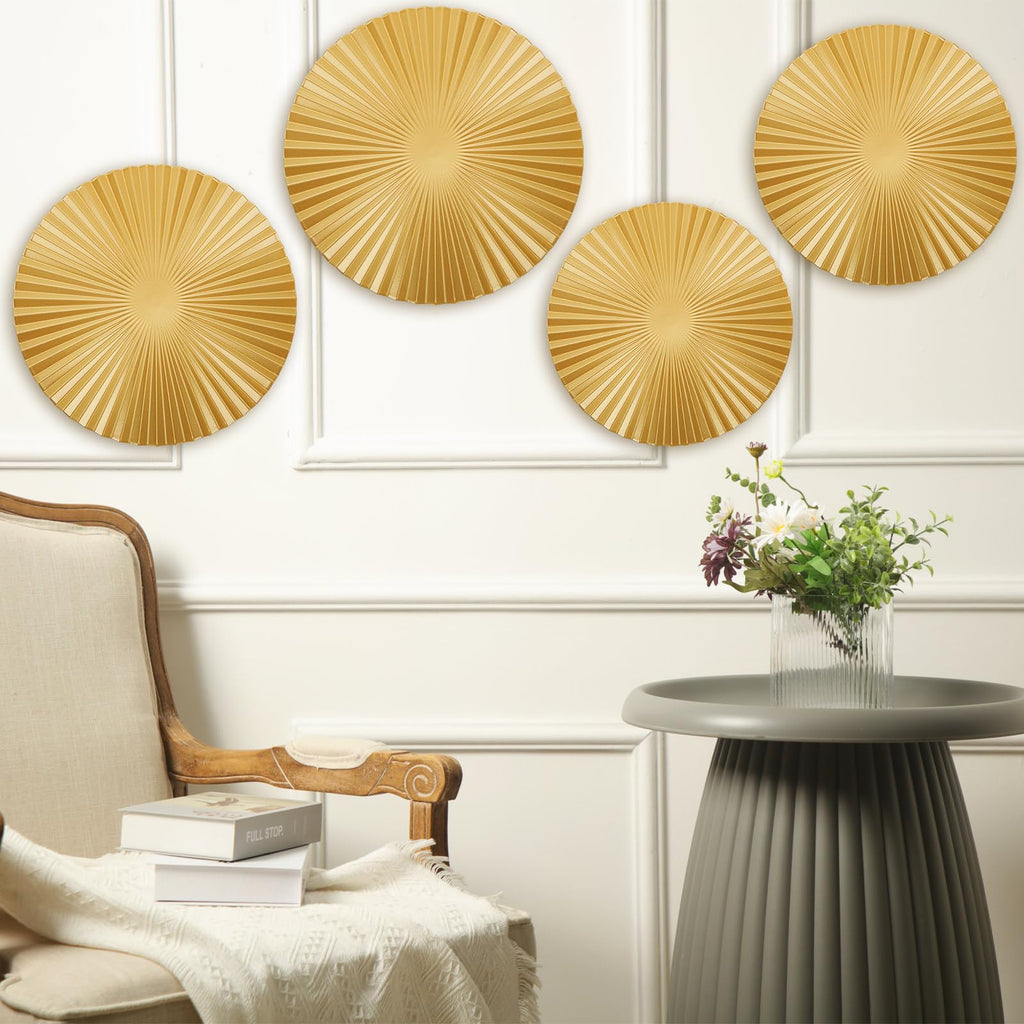 8 Pcs Gold Sunburst Wall Decor Set Iron Metal Circle Wall Art Decor Large Modern Sunburst Hanging Sculptures, Boho
